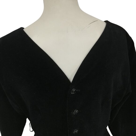 Vintage Petite Lanz Black Velvet Button Back Midi Modest Dress Size 10 Orchestra - Picture 14 of 14